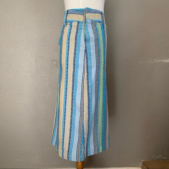 Jacquard blue green and yellow striped midi skirt - Picture 4 of 9